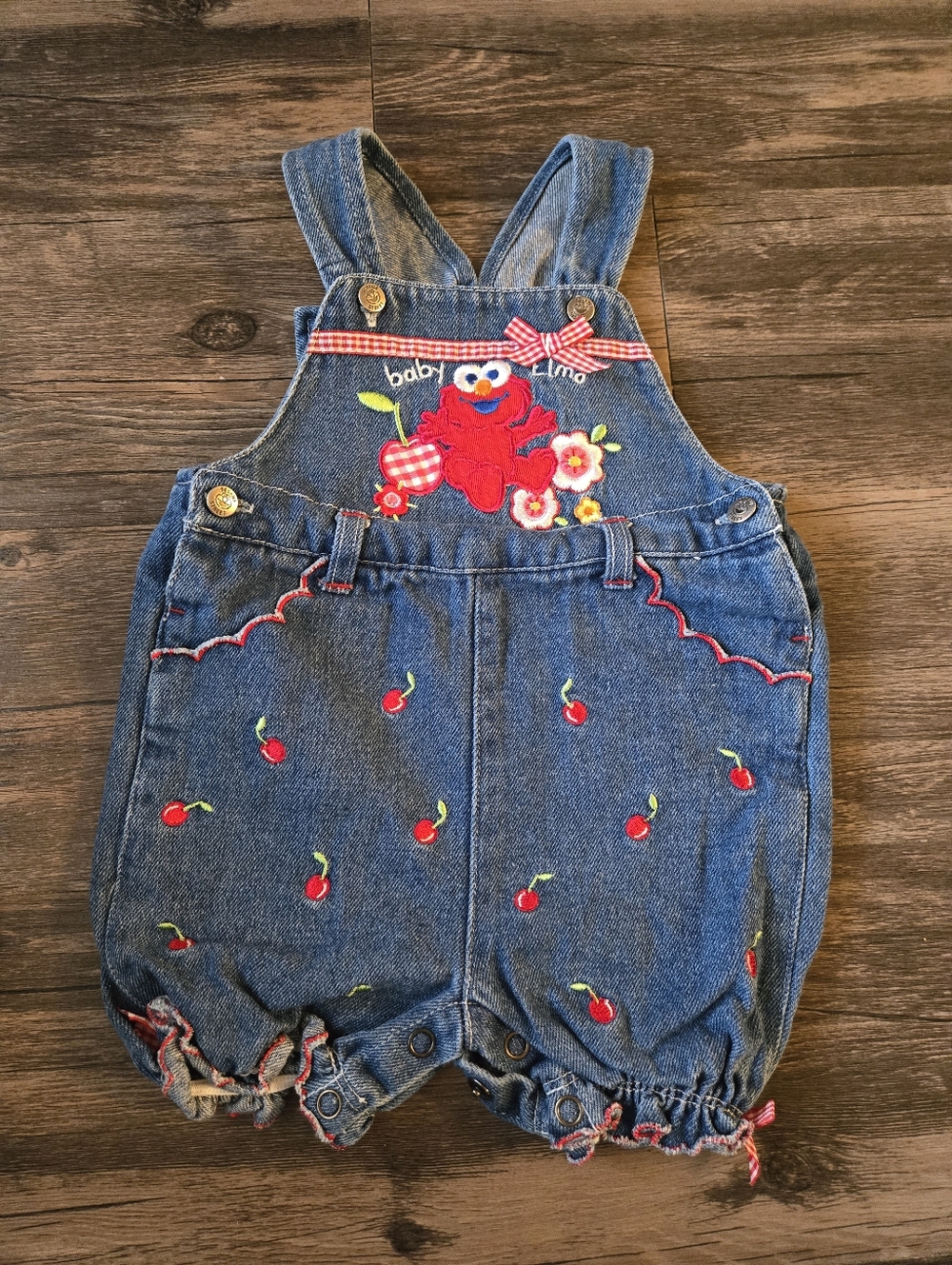 Vintage Sesame Street Baby Elmo Shortalls 90s Baby Girl - Size 6-9‎ Month